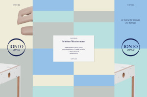 Visitenkarten und Anzeigen auf bunten Hintergrund von Ionto Comed